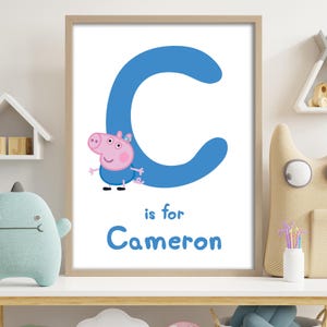 Peppa Pig Print - George Brief und personalisierter Name Blaues Poster Wandkunst