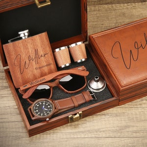 Cadeau pour proposition de garçon d'honneur, coffret cadeau fiole, montre pour homme, lunettes de soleil dans une boîte cadeau garçon d'honneur personnalisée, idée cadeau garçon d'honneur, cadeau homme d'honneur