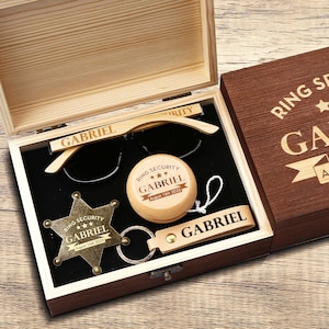 Jr Groomsmen Set regalo proposta, proposta paggetto, regali per bambini, occhiali da sole paggetto, regalo di sicurezza paggetto, regalo paggetto