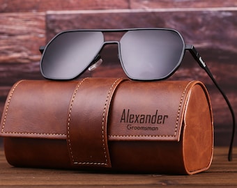 Engraved Mens Sunglasses with Leather Box For Wedding Party, Personalized Mens Gift, Unisex Sunglasses, Groomsmen Gift, Groom Gift, Dad Gift