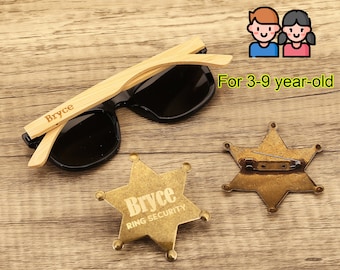 Ensemble cadeau garçon d'honneur junior, lunettes de soleil et badge pour porteur d'anneau, lunettes de soleil pour fille d'honneur enfant, lunettes de soleil pour garçon page, cadeau de sécurité pour bague au porteur