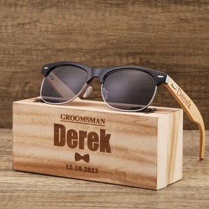 Gepersonaliseerde bamboe houten houten zonnebril, gegraveerde unisex zonnebril, herenzonnebril, herencadeau, cadeau bruidsjonkers, vrijgezellenzonnebril