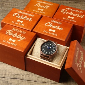 Orologio per lo sposo, orologi con data in legno di noce personalizzati, orologio da uomo con scatola di legno, regali per proposte dello sposo, regalo per lo sposo, regalo per uomo immagine 3