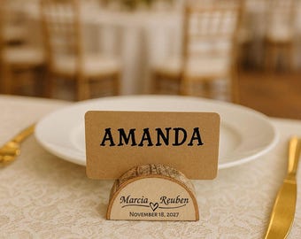 Bulk Personalized Wooden Place Card Holder, Wedding Card Holder, Rustic Theme Table Decor,  Table Number Stand, Name Tag Holder