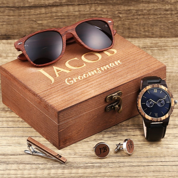 Groomsman Gift Ideas, Personalized Watch, Cufflinks, Wooden Sunglasses in Groomsmen Gift Box, Groomsmen Gift, Best Man Gift, Mens Gift