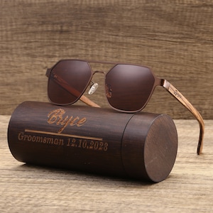 Personalized Polarized Wood Sunglasses, Cylinder Sunglasses Box, Engraved Unisex Sunglasses, Wood Box, Mens Gift, Groomsmen Gift