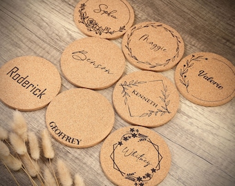 Custom Place Cards for Wedding, Personalized Cork Coasters, Wedding Favors for Guests, Party Coasters, Bridal Shower Gift, Table Decoration