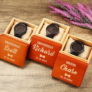 Personalized Ebony Wooden Watch with Optional Wooden Box, Engraved Mens Watch, Custom Groomsman Gift, Gifts for Him, Father Gift, Mens Gift