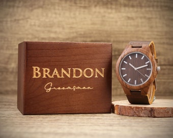 Personalized Walnut Wooden Watch with Optional Wooden Box, Engraved Watch, Custom Groomsman Gift, Best Man Gift, Father Gift, Mens Gift