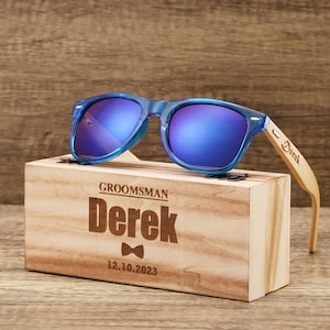 Personalized Wooden Sunglasses, Engraved Unisex Sunglasses, Optional Wooden Box, Mens Gift, Groomsmen Gift, Bachelorette Sunglasses
