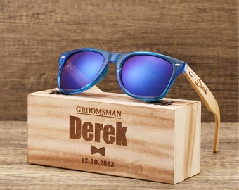 Personalized Wooden Sunglasses, Engraved Unisex Sunglasses, Optional Wooden Box, Mens Gift, Groomsmen Gift, Bachelorette Sunglasses