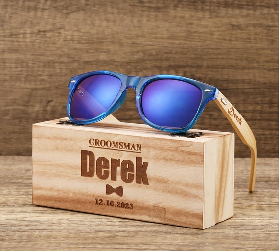 Occhiali da sole in legno personalizzati occhiali da sole unisex incisi scatola di legno opzionale regalo per uomo regalo per testimoni dello sposo occhiali da sole da addio al nubilato Etsy