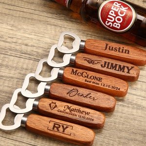 5 10 50 Bulk Custom Wooden Bottle Opener, Wedding Favors for Guests, Personalized Groomsmen Gift, Party Favors, Business Promotional Items image 9