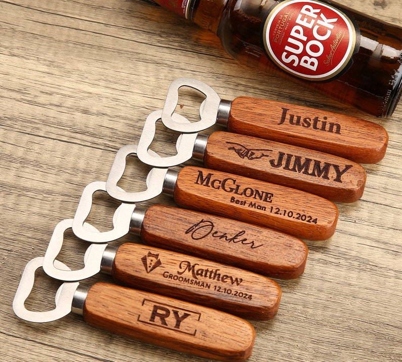 5 10 50 Bulk Custom Wooden Bottle Opener, Wedding Favors for Guests, Personalized Groomsmen Gift, Party Favors, Business Promotional Items 画像 9