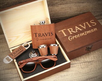 Herren Geschenkset, Groomsmen Vorschlag Geschenk, Flachmann Geschenkset, Sonnenbrille in Benutzerdefinierten Groomsmen Geschenkbox, Groomsmen Geschenkidee, Trauzeuge Geschenk