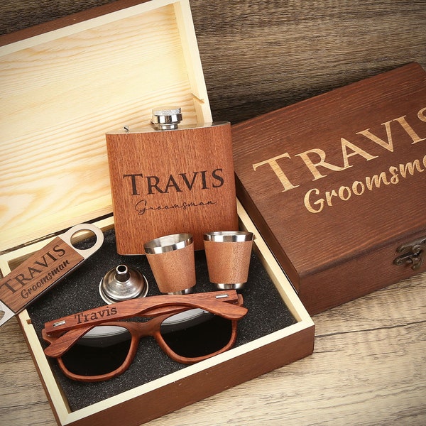 Herren Geschenkset, Groomsmen Vorschlag Geschenk, Flachmann Geschenkset, Sonnenbrille in Benutzerdefinierten Groomsmen Geschenkbox, Groomsmen Geschenkidee, Trauzeuge Geschenk