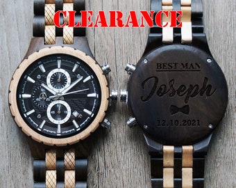 Personalized Wood Chronograph Watch, Optional Wooden Box, Engraved Watch, Custom Groomsman Gift, Best Man Gift, Mens Gift, Father Gift