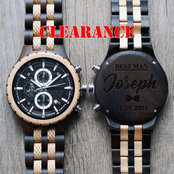 Personalized Wood Chronograph Watch, Optional Wooden Box, Engraved Watch, Custom Groomsman Gift, Best Man Gift, Mens Gift, Father Gift