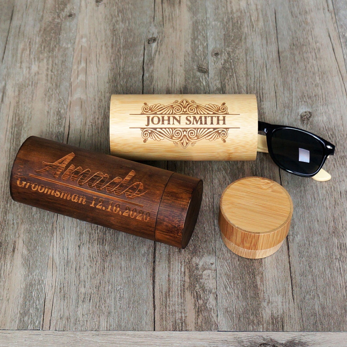 Personalized Wooden Sunglasses Case Wooden Cylinder image 1