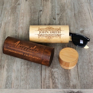 Personalized Wooden Sunglasses Case, Wooden Cylinder Sunglasses Box, Engraved Glasses Case, Wooden Box