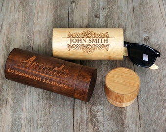 Estuche de madera personalizado para gafas de sol, caja cilíndrica de madera para gafas de sol, estuche grabado para gafas, caja de madera