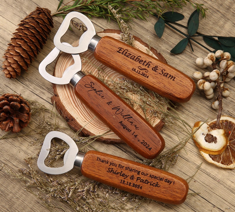 5 10 50 Bulk Custom Wooden Bottle Opener, Wedding Favors for Guests, Personalized Groomsmen Gift, Party Favors, Business Promotional Items 画像 7