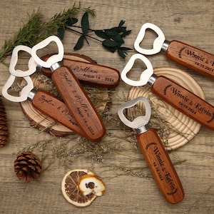 5 10 50 Bulk Custom Wooden Bottle Opener, Wedding Favors for Guests, Personalized Groomsmen Gift, Party Favors, Business Promotional Items image 4