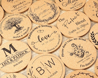 Set of 100 Custom Cork Coaster, Wedding Favors for Guests, Personalized Coaster, Bridal Shower Gift, Party Favors, Business Promotional Item