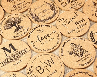 Set of 100 Custom Cork Coaster, Wedding Favors for Guests, Personalized Coaster, Bridal Shower Gift, Party Favors, Business Promotional Item