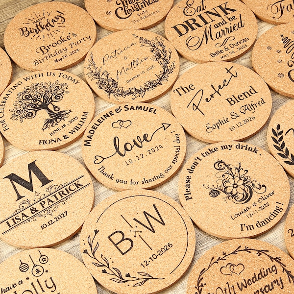 Set of 100 Custom Cork Coaster, Wedding Favors for Guests, Personalized Coaster, Bridal Shower Gift, Party Favors, Business Promotional Item