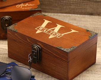 Caja de regalo de madera personalizada con cerradura y llave, caja de joyería de madera grabada, caja de dama de honor personalizada, caja de regalo para hombres, caja de recuerdos, caja de memoria