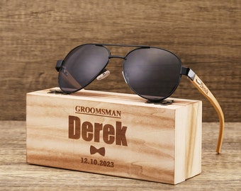 Personalized Wooden Sunglasses, Engraved Unisex Sunglasses, Optional Wooden Box, Mens Gift, Groomsmen Gift, Bachelorette Sunglasses