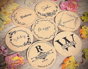 Custom Place Cards for Wedding, Personalized Cork Coasters, Party Favors for Guests