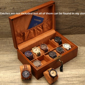 Personalisierte Uhrenbox mit Schloss und Schlüssel, Geschenk für Papa, Uhrenbox mit Gravur aus Holz, Uhrenbox für Männer, Geschenk für Männer, Jubiläumsgeschenk Bild 5