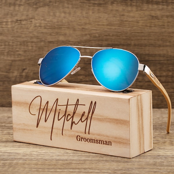 Personalized Wooden Sunglasses, Engraved Unisex Sunglasses, Optional Wooden Box, Mens Gift, Groomsmen Gift, Bridesmaid Sunglasses