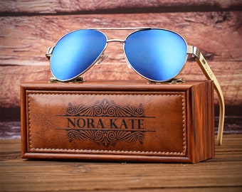 Wooden Sunglasses in Leather Box, Personalized Unisex Sunglasses, Mens Gift, Groomsmen Gift, Groomsmen Sunglasses, Bachelor Party Gifts