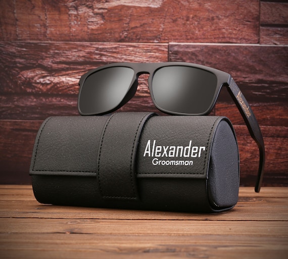Personalized Groomsmen Gifts, Mens Wooden Sunglasses With Leather - Main Image