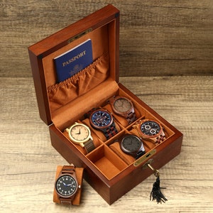 Boîte de montre personnalisée avec serrure et clé, cadeau pour papa, boîtier de montre en bois gravé, boîte de montre pour homme, cadeau pour homme, cadeau d'anniversaire image 3