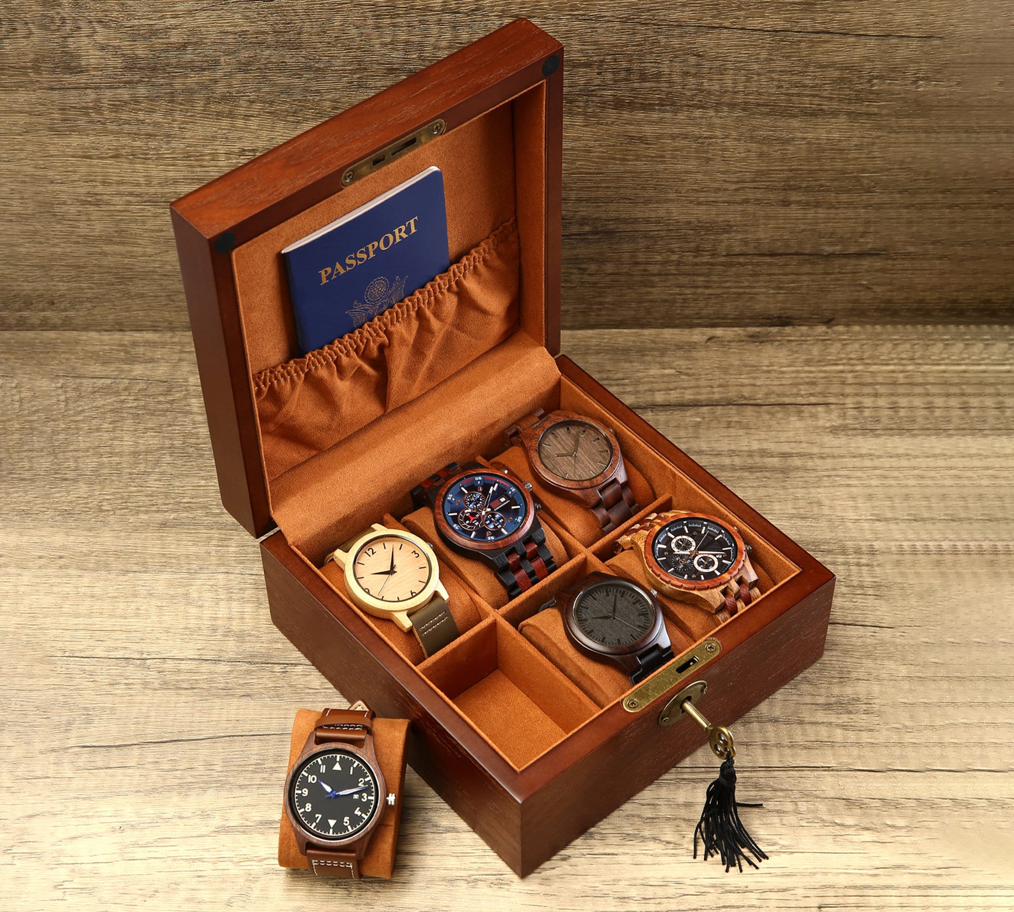 Watch Case with Key and Lock for Men, Personalized Watch Box, Engraved Wooden Watch Case, Mens Gift, Gift for Dad, Anniversary Gift