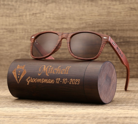 Personalized Walnut Wooden Sunglasses, Wooden Cylinder Sunglasses
