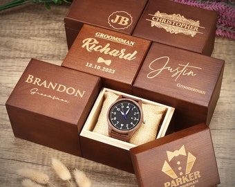 Caja de reloj de madera personalizada, caja de reloj de madera grabada, caja de regalo personalizada para padrinos de boda, caja de regalo para padrinos de boda, caja de regalo para hombres, caja de regalo para damas de honor