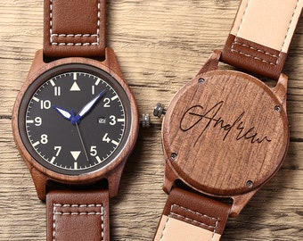 Groomsmen Watch, Personalized Walnut Wooden Date Watches, Mens Watch with Wooden Box, Groomsmen Proposal Gifts, Groomsman Gift, Mens Gift