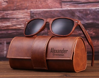 Personalized Wooden Sunglasses with Leather Box, Engraved Unisex Sunglasses, Mens Gift, Groomsmen Gift, Groomsmen Sunglasses, Groom Gift