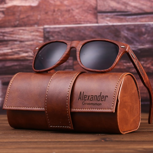 Personalized Wooden Sunglasses with Leather Box, Engraved Unisex Sunglasses, Mens Gift, Groomsmen Gift, Groomsmen Sunglasses, Groom Gift