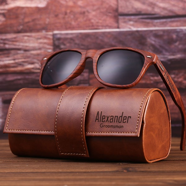 Personalized Wooden Sunglasses with Leather Box, Engraved Unisex Sunglasses, Mens Gift, Groomsmen Gift, Groomsmen Sunglasses, Groom Gift