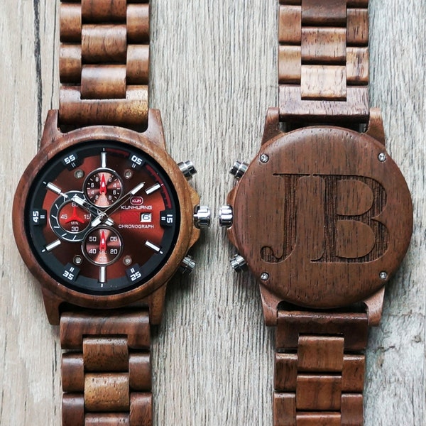 Personalisierte Walnussholz Chronograph Uhr, optional Uhrenbox, Groomsmen Uhr, benutzerdefinierte Groomsman Geschenk, Trauzeuge Geschenk, Herrengeschenk
