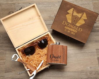 Groomsmen Gift Set, Personalized Sunglasses in Custom Groomsmen Gift Box, Groomsmen Proposal Gift, Groomsmen Flask, Best Man Gift
