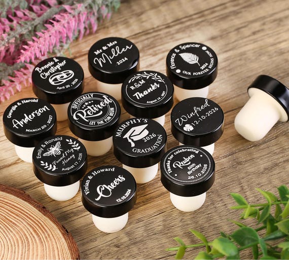 Bulk Personalized Wine Stoppers, Wedding Favors for Guests, Personalized Bridal Shower Gift, Party Favors, Business Promotional Items