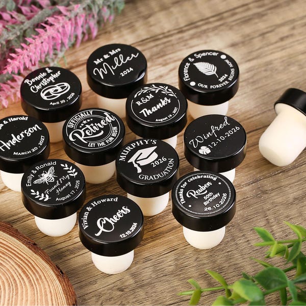 Bulk Personalized Wine Stoppers, Wedding Favors for Guests, Personalized Bridal Shower Gift, Party Favors, Business Promotional Items