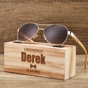 Personalized Wooden Sunglasses, Engraved Unisex Sunglasses, Optional Wooden Box, Mens Gift, Groomsmen Gift, Bridesmaid Sunglasses